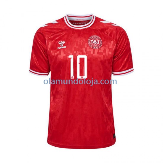 Camisola Dinamarca Eriksen 10 Homem Equipamento Primeiro Euro 2024 Manga Curta